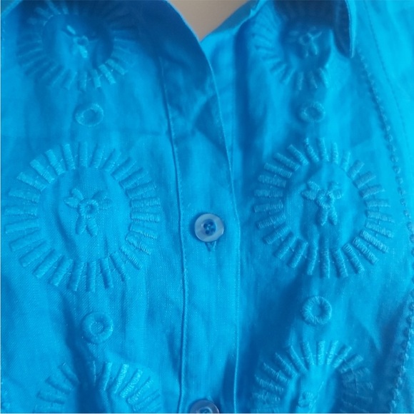 Ecologie linen top size 2X blue button down short sleeves collared shirt - Picture 4 of 11